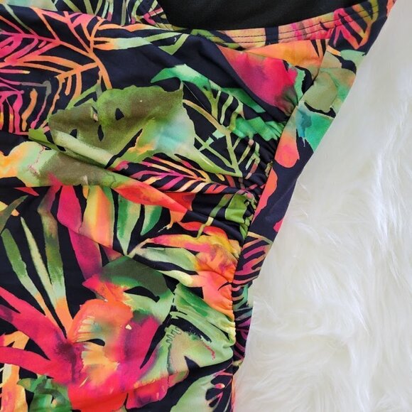 NWT Ralph Lauren Keyhole Halter Leaf Print One Piece Swimsuit Size 16 - Picture 6 of 12